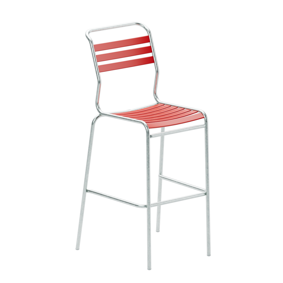 Sänti Lätti Barhocker rot, moderner Aluminium-Barstuhl mit roten Kunststoffstreben, Höhe ca. 65cm.