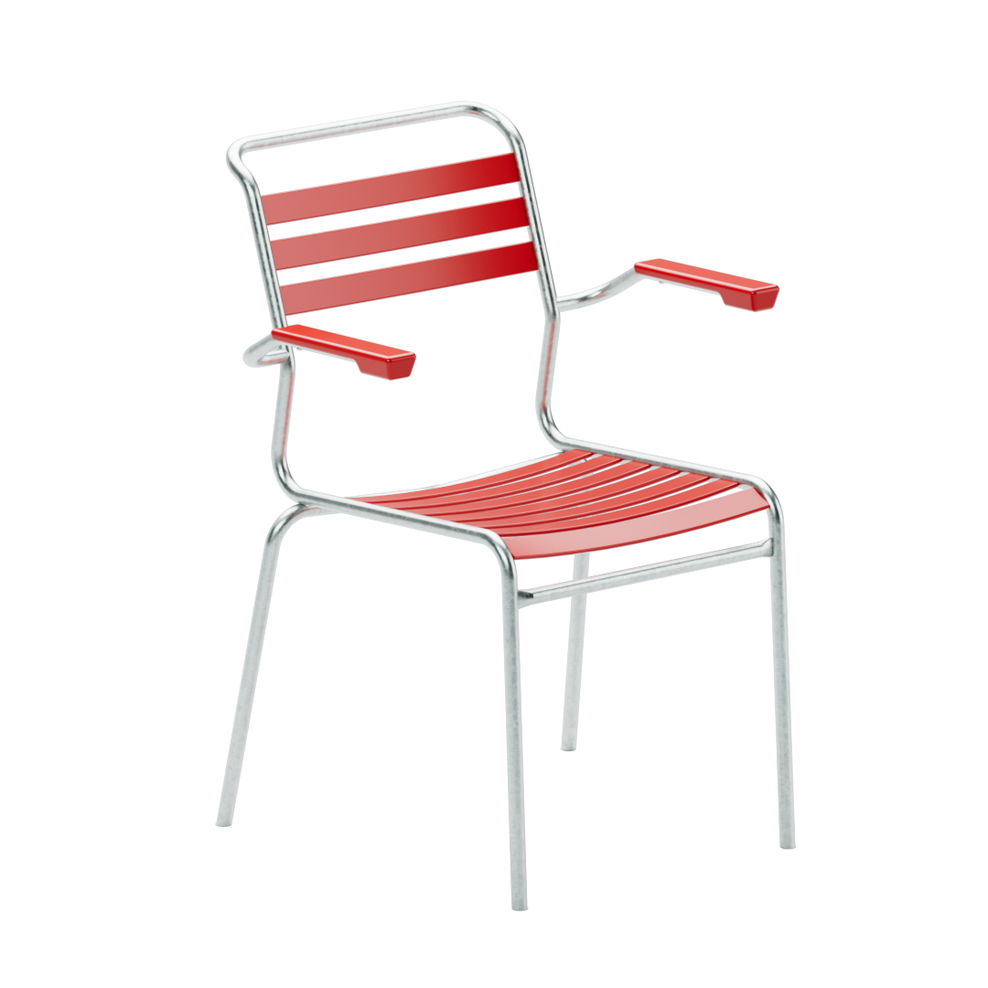 Sänti Lätti Stuhl mit Lehne rot - moderner Aluminium-Gartenstuhl mit rotem Kunststoffband-Design