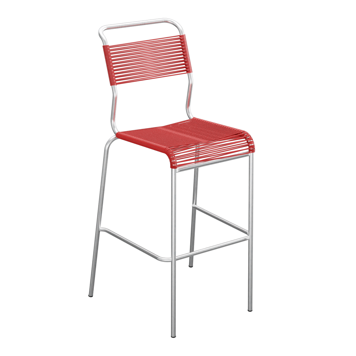 Roter Barhocker mit Metallrahmen, modernes Design, stapelbar, für Küche und Bar geeignet.