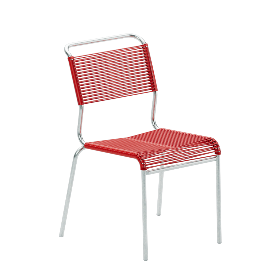 Sänti Spaghetti Stuhl rot ohne Lehne - moderner Designerstuhl mit Metallgestell und roten Kunststoffstreifen