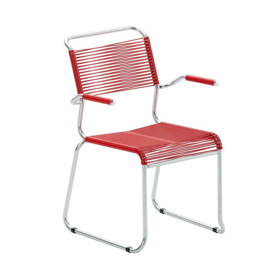 Spaghetti Stuhl rot mit Kufen - moderner Designerstuhl mit Armlehnen von Säntis