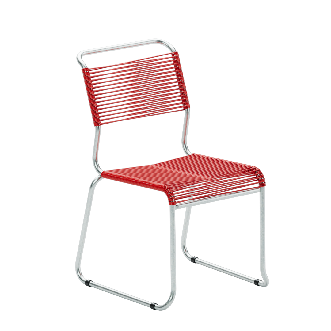 Säntis Spaghetti Stuhl rot mit Kufen - moderner Designstuhl aus Metall und Kunststoff für Büro und Wohnbereich