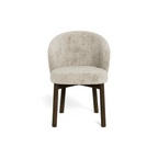 Moderne Esszimmerstuhl mit beigem Polsterstoff und dunklem Holzgestell - Designermöbel
