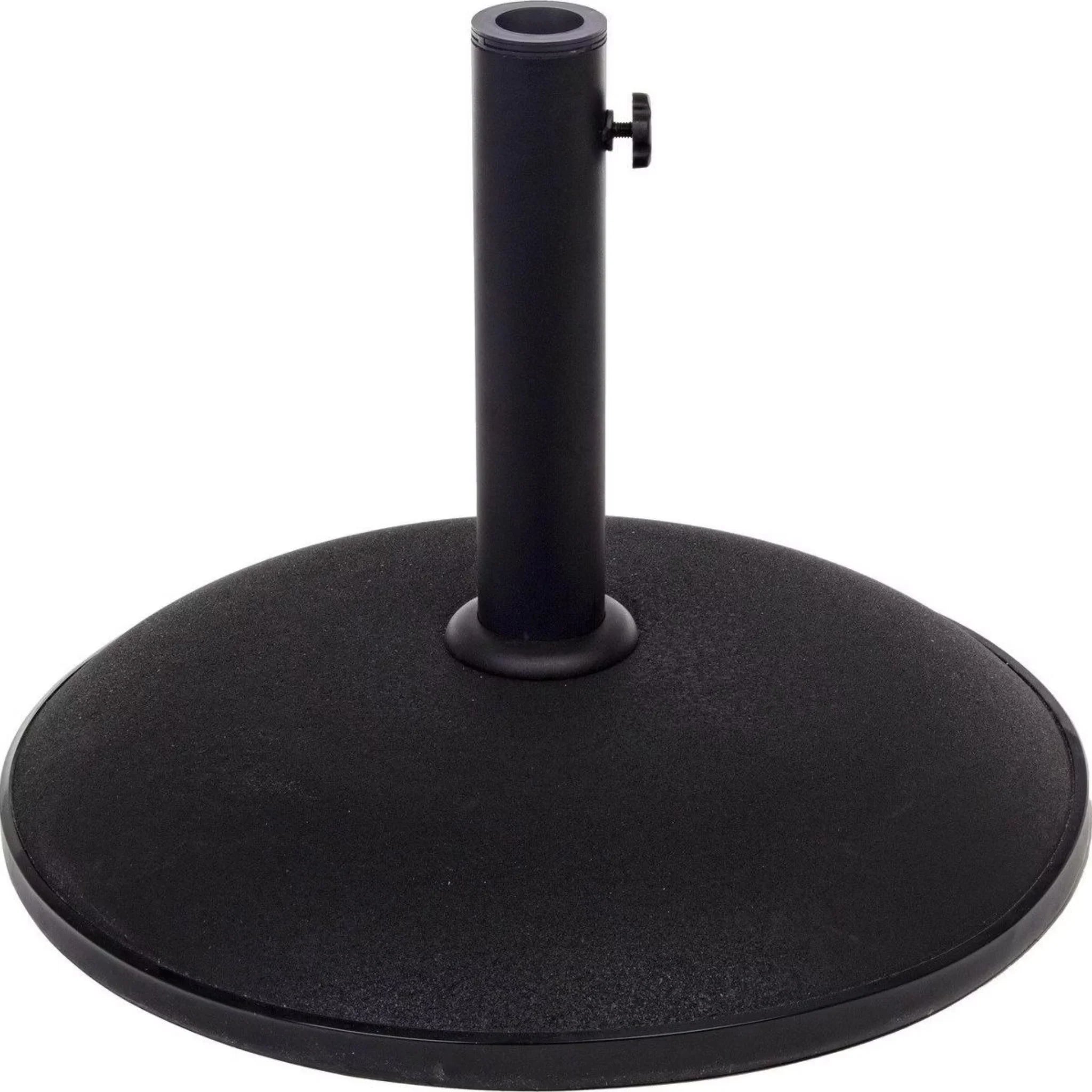Runder Sonnenschirmständer Barry schwarz aus Granit mit schwarzem Rohr, Gesamtansicht