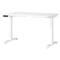Elektrisch höhenverstellbarer Schreibtisch mit weißer Tischplatte und Gestell, ergonomisch.