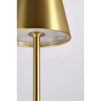 LED-Tischlampe Etna in Gold-Messing, modernes Design mit kegelförmigem Metallschirm, Höhe 38 cm