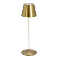 Goldene LED-Tischlampe Etna aus Metall, 38 cm hoch, mit rundem Sockel und konischem Schirm