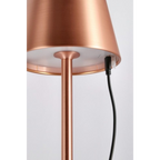 LED-Tischlampe Etna in Bronze/Kupfer mit konischem Metallschirm und schwarzem Kabel, Detailansicht