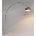 Moderne Bogenstehlampe aus Edelstahl mit weißem Marmorsockel, 200cm, warmweißes Licht