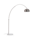 Bogenlampe Silber mit weißem Marmorfuß, höhenverstellbar, modernes Design für Wohnzimmer