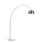 Bogenlampe Silber mit weißem Marmorfuß, höhenverstellbar, modernes Design für Wohnzimmer