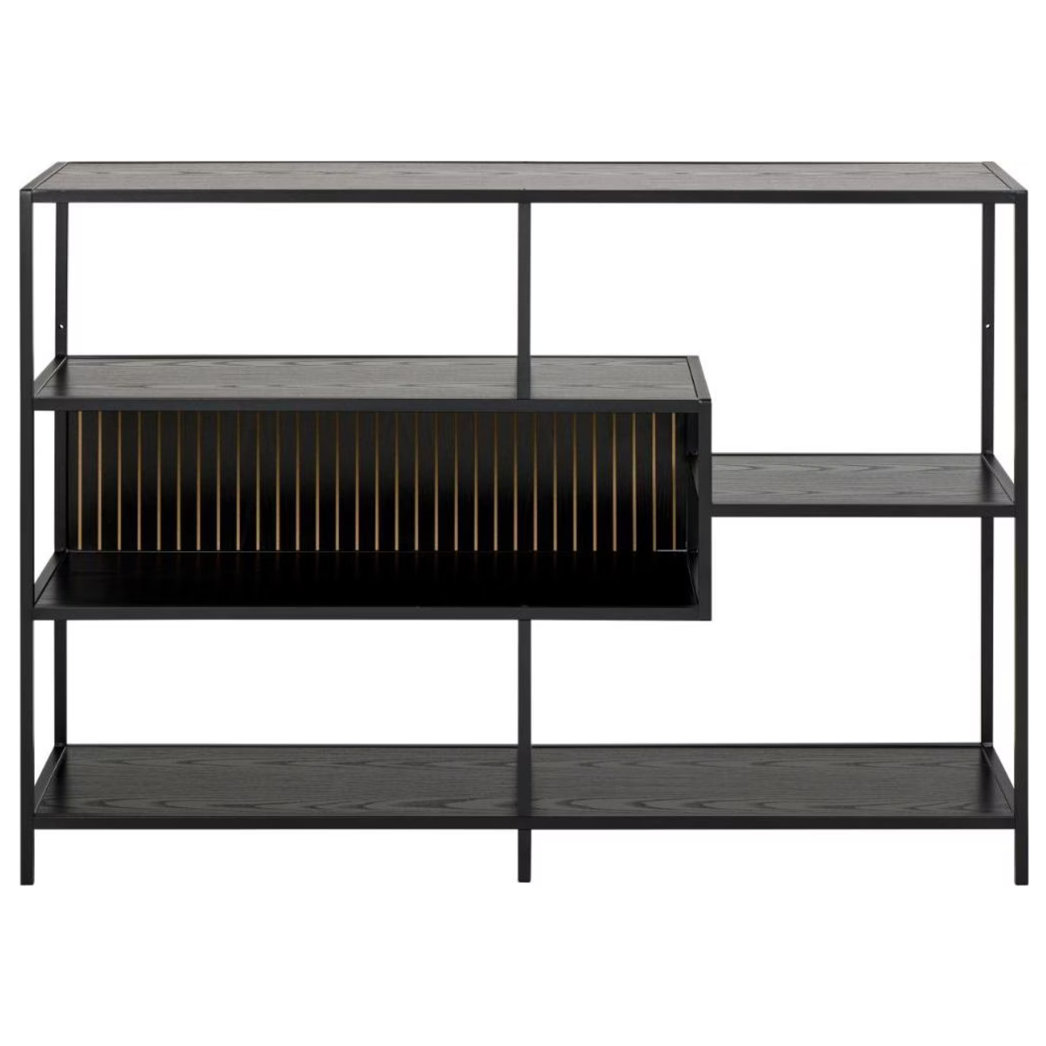 Actona Regal Seaford schwarz - offenes Wandregal mit Schubladen und Ablage für modernes Wohnzimmer