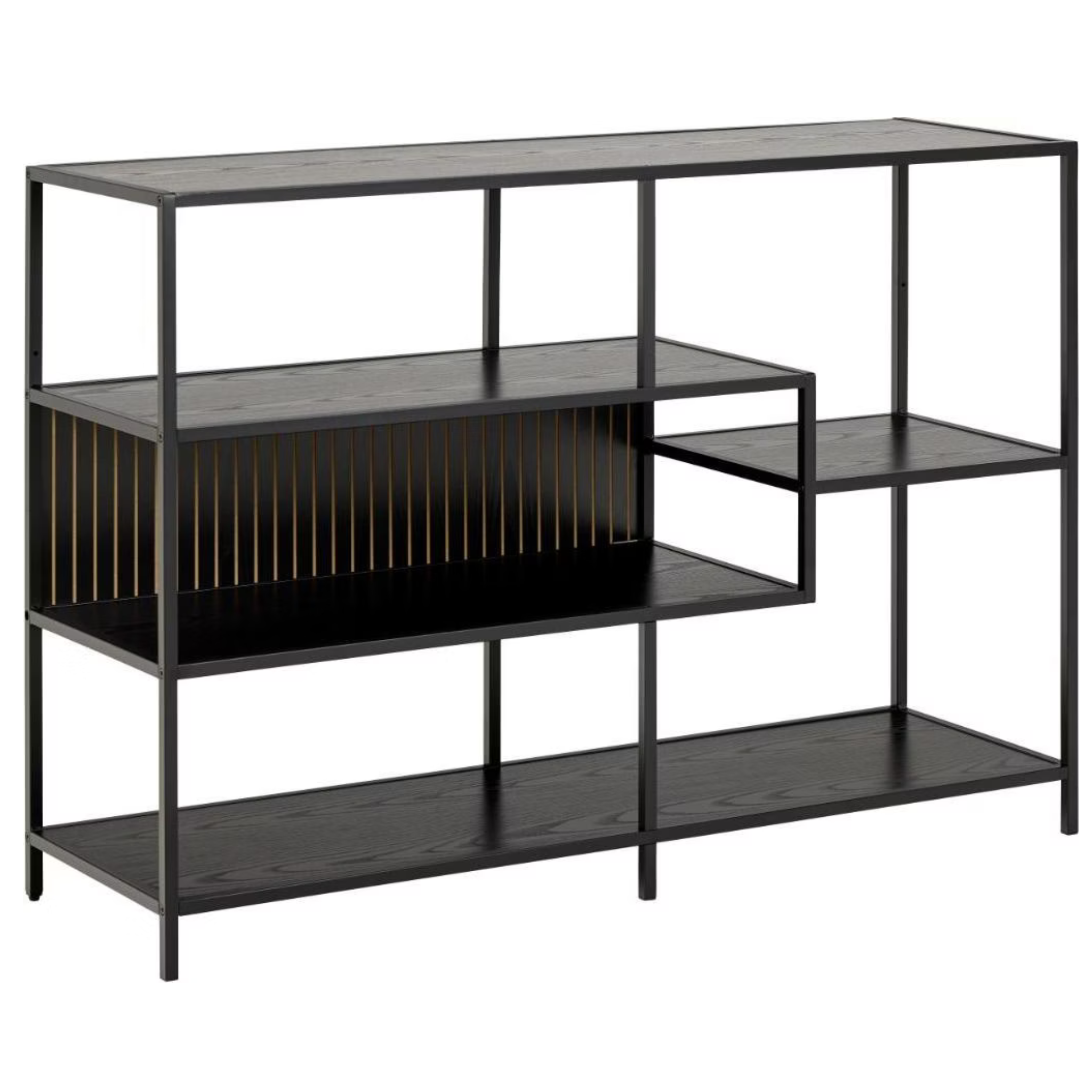 Actona Regal Seaford schwarz mit offenen Fächern und Schrank, modernes Design für Wohnzimmer und Büro.