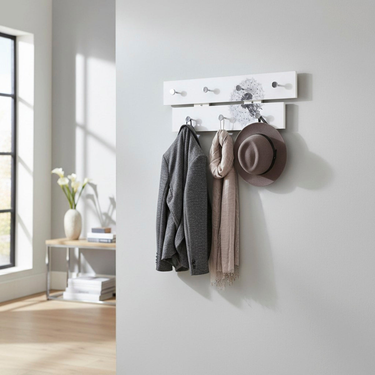 HAKU Möbel Garderobenleiste aus MDF Motiv Pusteblume in Weiss