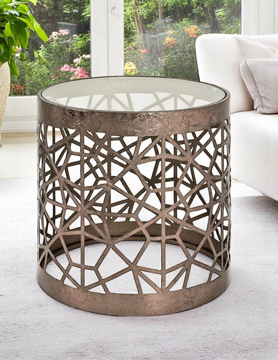 HAKU Möbel Beistelltisch aus Metall mit Glas in Kupfer 50 x 50 cm