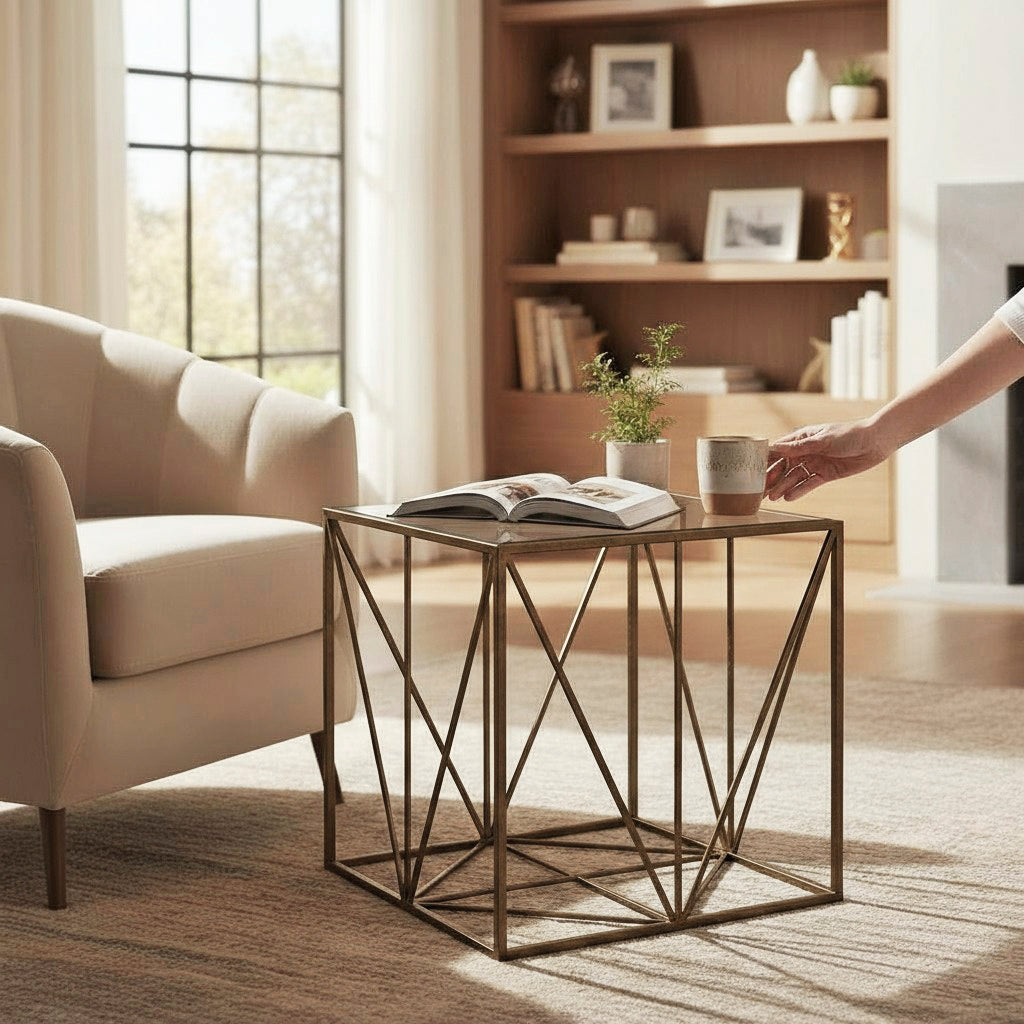 HAKU Möbel Beistelltisch aus Metall mit Glas in Kupfer 50 x 50 x 50 cm
