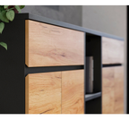 Aktenschrank Lissabon 2-türig Graphit Navarra - modernes Designmöbel mit Holzfronten und schwarzen Griffleisten für Ihr Büro.