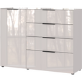 Germania Sideboard Oakland in Weiss Hochglanz mit 1 Tür und 4 Schubladen, schwarze Griffe, modernes Design