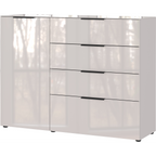 Germania Sideboard Oakland in Weiss Hochglanz mit 1 Tür und 4 Schubladen, schwarze Griffe, modernes Design