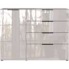 Germania Sideboard Oakland in Hochglanz Weiss mit 1 Tür und 4 Schubladen, schwarze Griffe