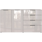 Germania Sideboard Oakland in Weiß Hochglanz mit 2 Türen und 4 Schubladen, moderne Kommode mit schwarzen Griffen