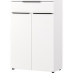 Weisser Aktenschrank Germania Mailand mit 2 Türen und 1 Schublade, schwarze Griffe, modernes Design