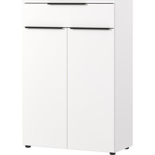 Weisser Aktenschrank Germania Mailand mit 2 Türen und 1 Schublade, schwarze Griffe, modernes Design