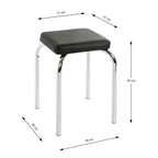 Schwarzer gepolsterter Sitzhocker mit quadratischem Sitz, verchromtes Metallgestell, Maße 31x31x49 cm, modernes Design.