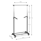 Rollgarderobe Tami mit Maßangaben: 177cm hoch, 81cm breit, 42cm tief, mit Rädern und seitlichen Hakenleisten