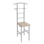 Herrendiener Stuhl Rita mit Silber Metallgestell und hellem Holzsitz – eleganter Kleiderständer mit Sitzfläche
