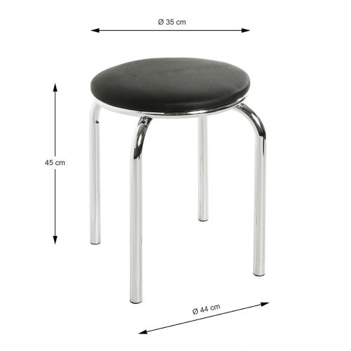 Tabouret empilable, chrome noir – tabouret robuste avec assise rembourrée