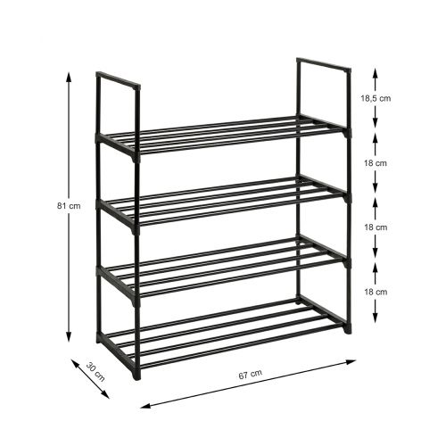 Étagère à chaussures noire – étagère à chaussures empilable à 4 niveaux