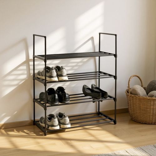 Étagère à chaussures noire – étagère à chaussures empilable à 4 niveaux