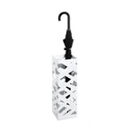 Weisser Schirmständer Pop mit geometrischem Muster und schwarzem Regenschirm, modernes Design aus Metall