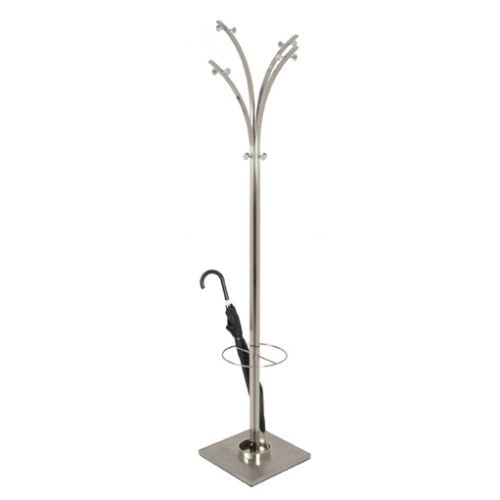 Porte-manteau aspect inox – portant avec étagère à parapluies