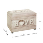 Sitztruhe "Home" mit Herz-Motiv, Holzoptik, 58x39x42 cm, beige/weiß, mit Stauraum