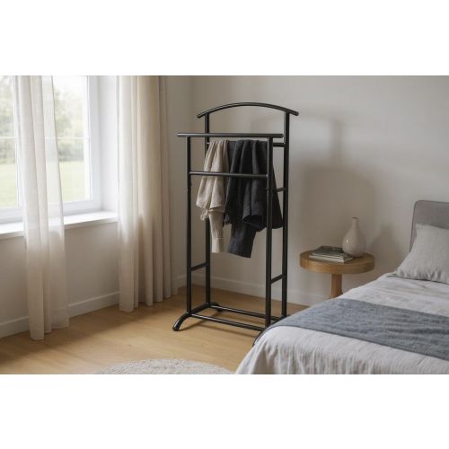 Valet noir – portant à vêtements moderne en métal pour costumes
