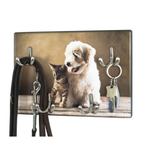 Schlüsselboard „Animals" mit Hund und Katze-Motiv, Metallhaken für Schlüssel und Hundeleine, Wandmontage