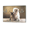 Schlüsselboard „Haku Animals" mit 4 Haken, Motiv Hund und Katze, silberne Metallhaken, Wandmontage