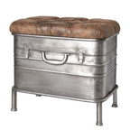 Vintage Metallkoffer-Bank Haku mit gestepptem Lederpolster und Rohrgestell, Industriedesign