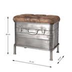 Vintage Metall-Hocker Haku mit braunem Leder-Sitzkissen, Kofferdesign, 51x34x48 cm, Stauraum