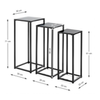 Blumensäule Blackburn 3er-Set schwarz Metall mit Maßangaben: 71cm, 66cm, 61cm Höhe