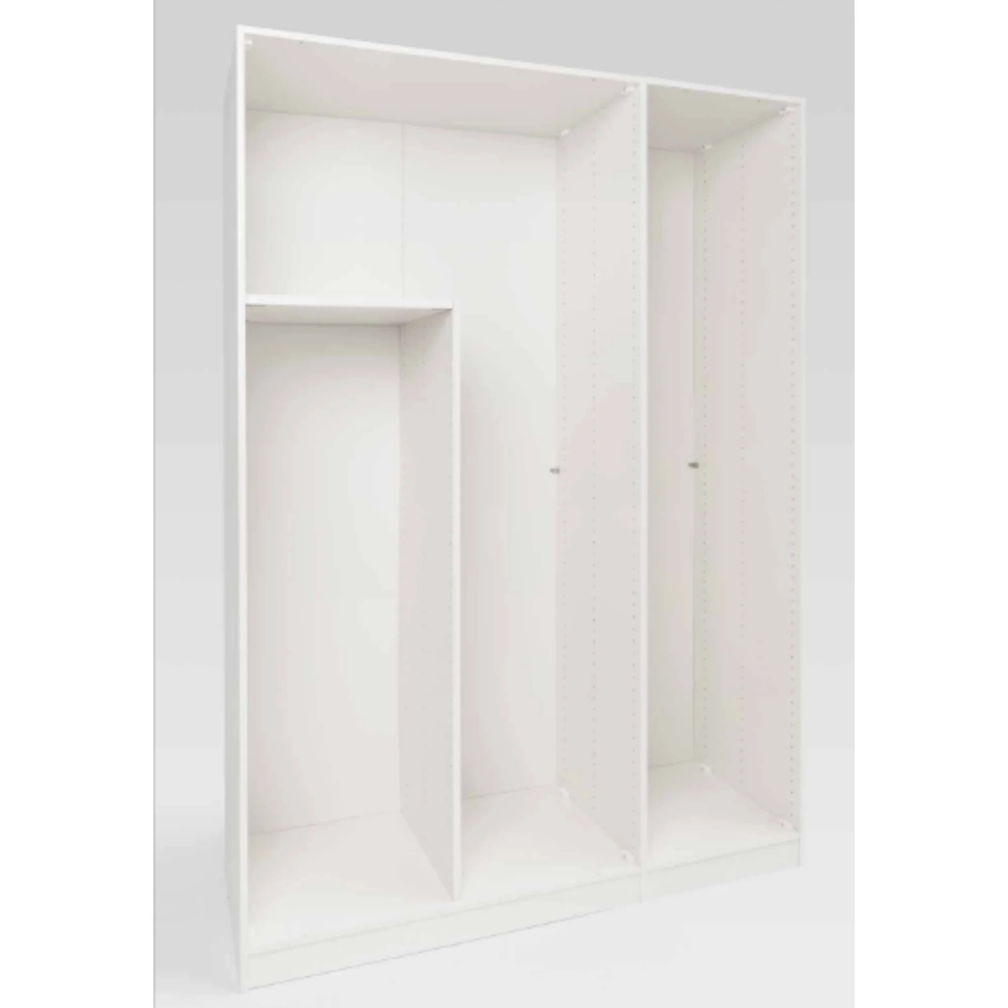 Weißer Schrankeinbau mit 3 Fächern, Höhe 146cm, modernes Design für perfekte Raumnutzung