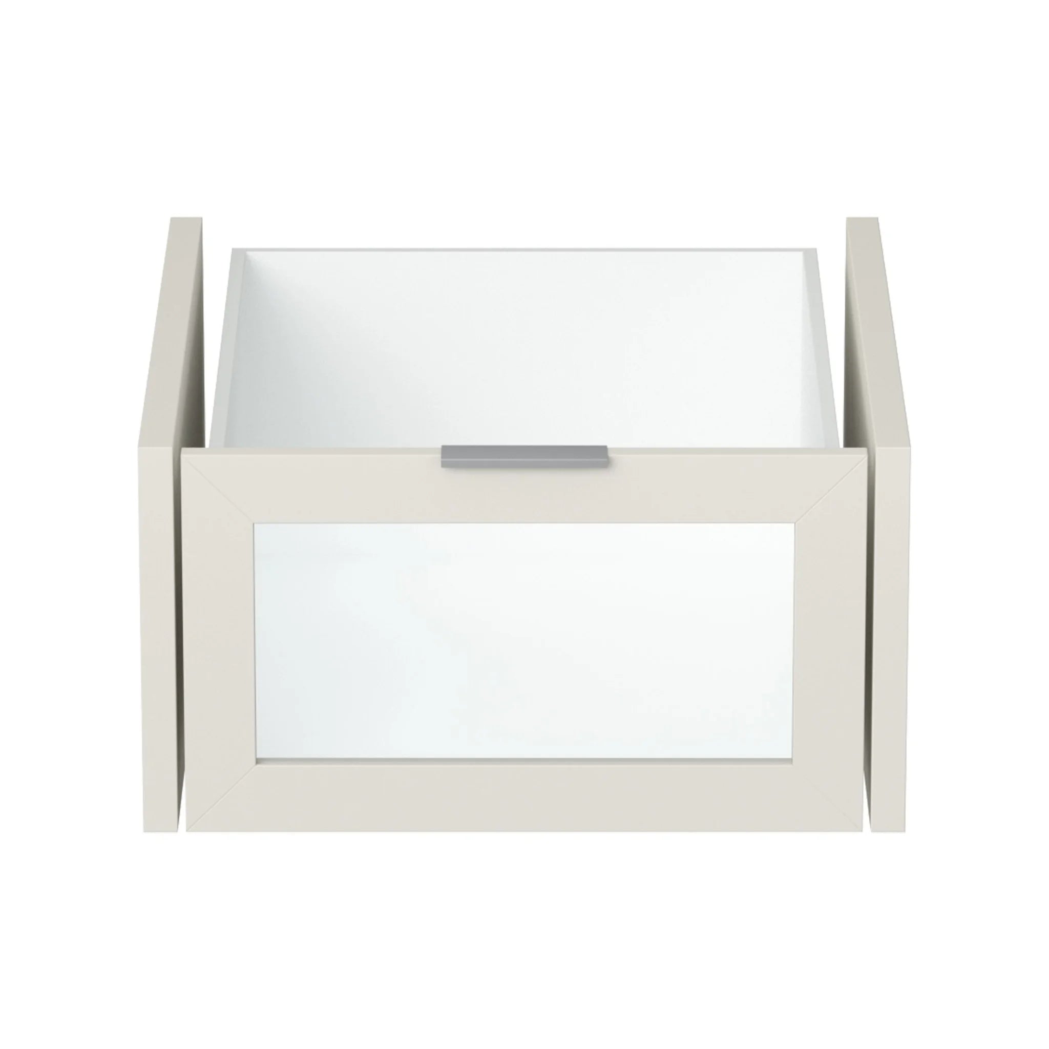 Tiroir intérieur haut Jutzler avec façade en verre – blanc crème, mécanisme de fermeture automatique, fabrication suisse
