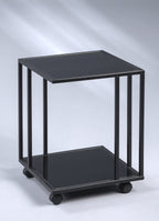 Beistelltisch Paris in Schwarz mit Glasplatten, Metallgestell und Rollen – moderne Kollektion m2