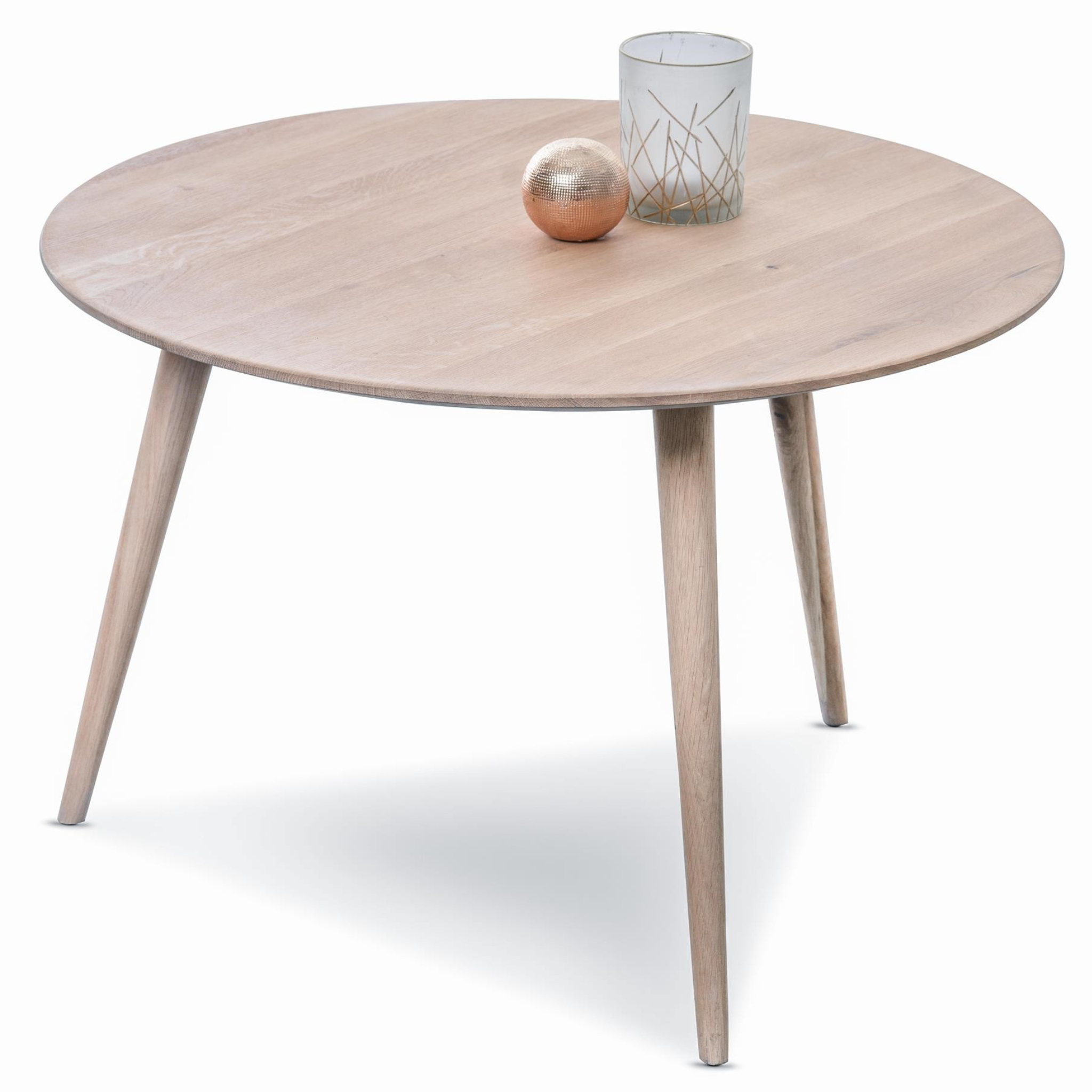 Couchtisch Oslo 3 Eiche Bianco - runder Holztisch mit modernem Design und eleganten Beinen