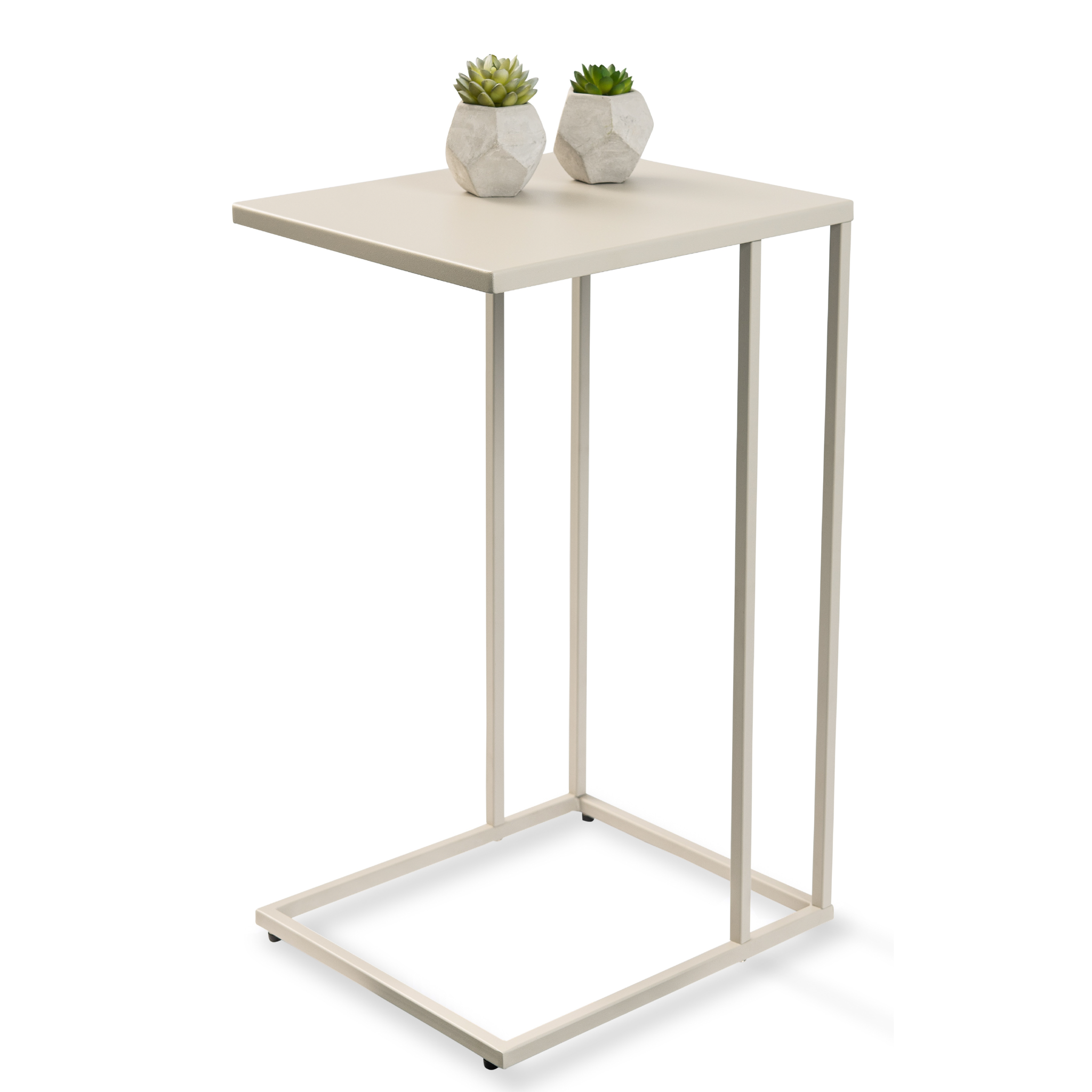 Beistelltisch Timur Kaschmir - moderner C-Rahmen Tisch mit Metallgestell und hellem Tablett
