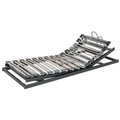 Lattenrost Swing-Flex Mod. C aus schwarzem Metallrahmen mit flexiblen, hellen Holzlatten, teilweise hochgestellt für Kopf-.