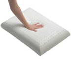 Bico Clima Flow Latex-Kissen 40x60 cm mit Lochstruktur, Hand drückt auf weisses Nackenstützkissen