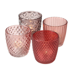 Boltze Windlicht Marilu 4er Set rosa Teelichthalter Glas Strukturmuster